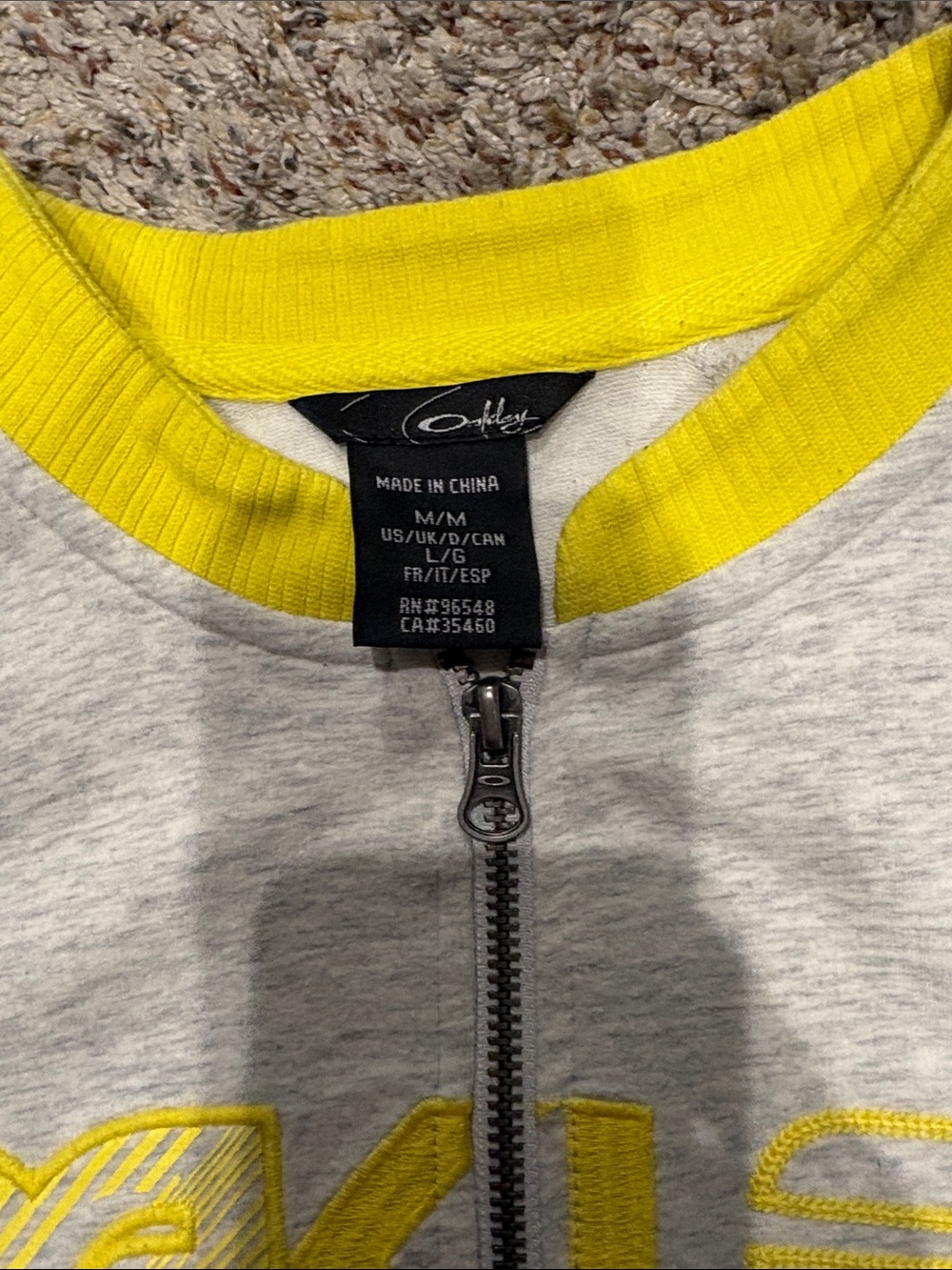 Oakley Light Gray and Yellow Zip-Up Jacket - Picture 2 of 2
